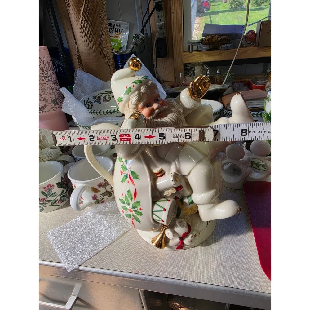 Lenox Holiday Santa Collection Teapot Ivory Porcelain Gold Trim 6047484